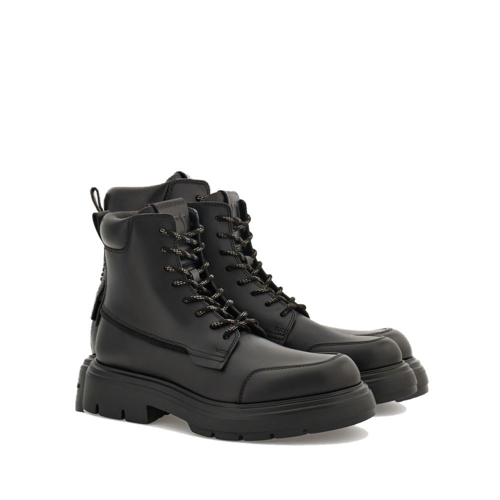 Black Calfskin Lace-Up Boots