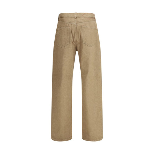 Beige Cotton Straight-Leg Jeans