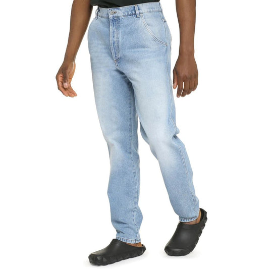 Blue Cotton Straight-Leg Jeans