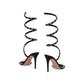 Black Lamb Leather Stiletto Heel Sandals