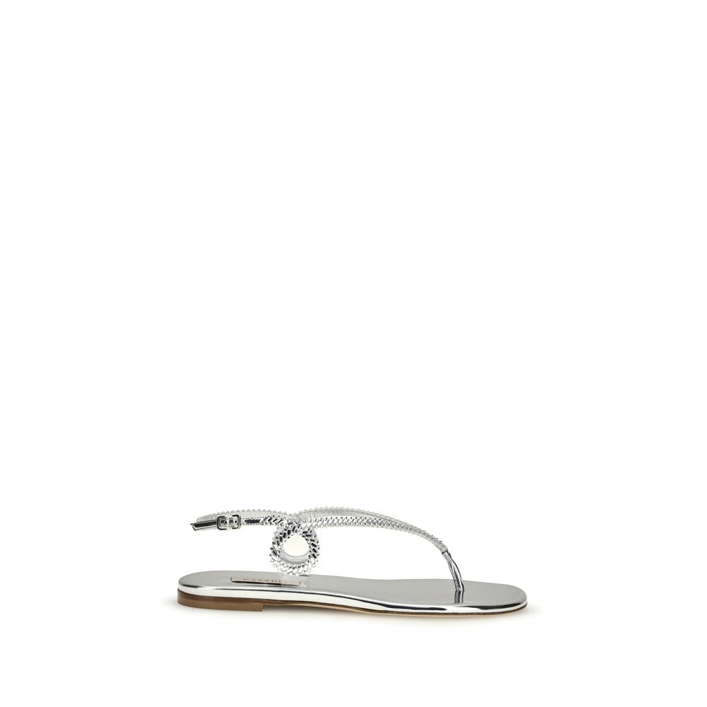Silver Calf Leather Bos Taurus Flat Sandals