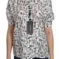 White Musical Instrument Collared Blouse  Shirt