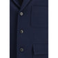 Blue Cotton Full-Length Jacket