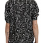 Black Musical Instrument Collared Blouse Shirt