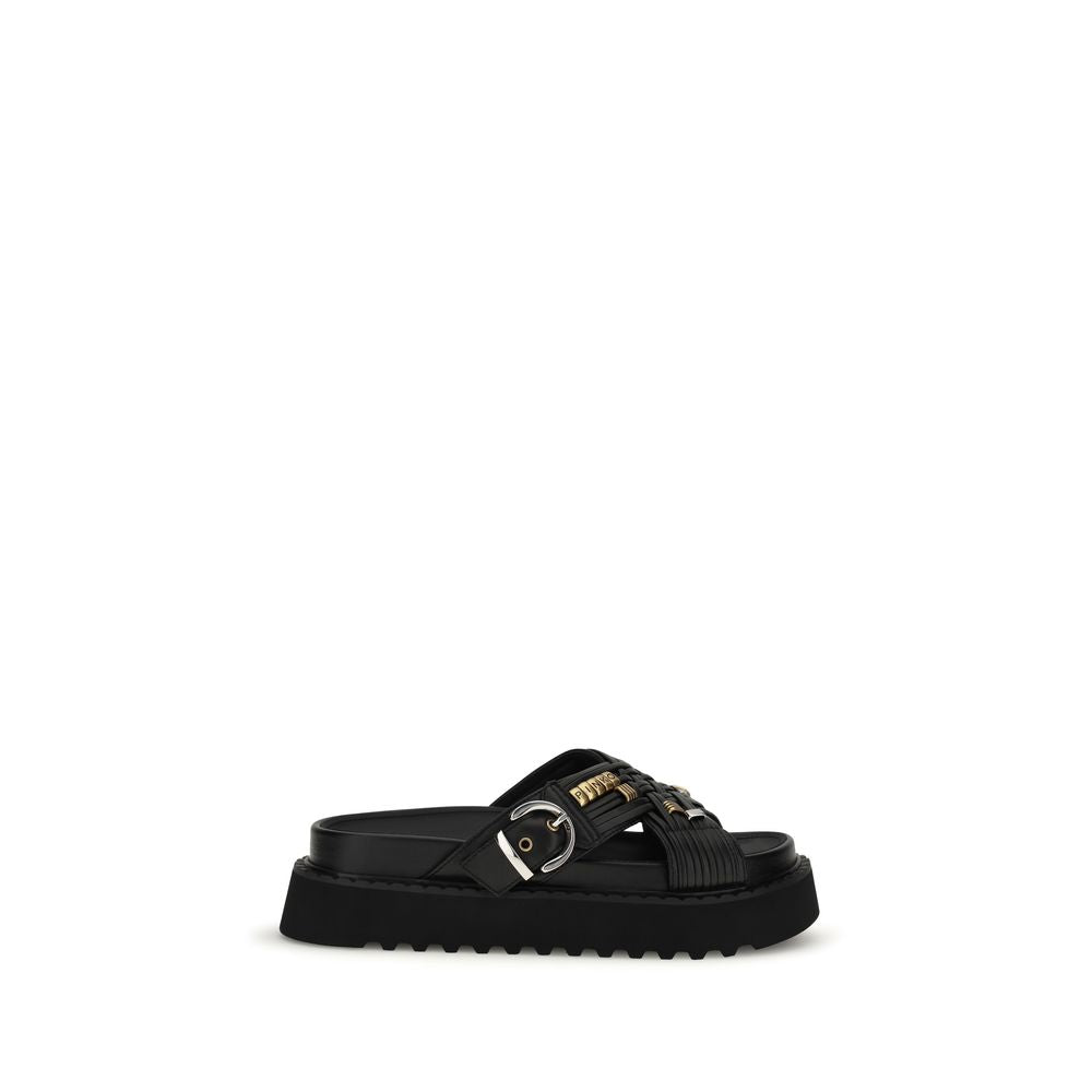 Black Goatskin Platform Sandals