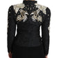 Black Jacquard Crystal Floral Jacket