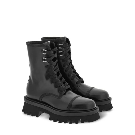 Black Calfskin Lace-Up Boots