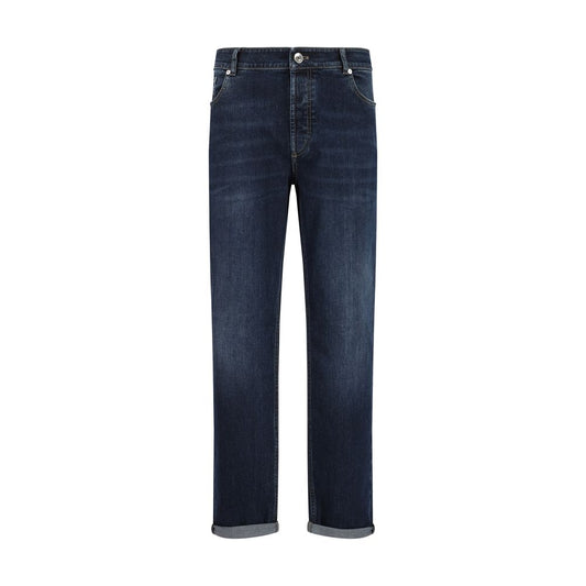 Blue Cotton Straight-Leg Jeans