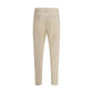 Beige Cotton Casual Pants