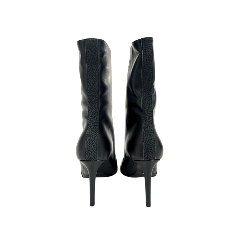 Black Leather Women Boot with Stiletto Heel