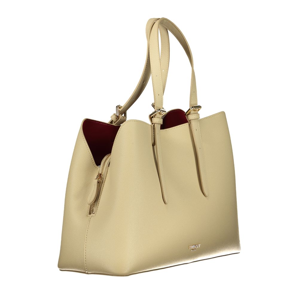 Beige Polyurethane Women Tote
