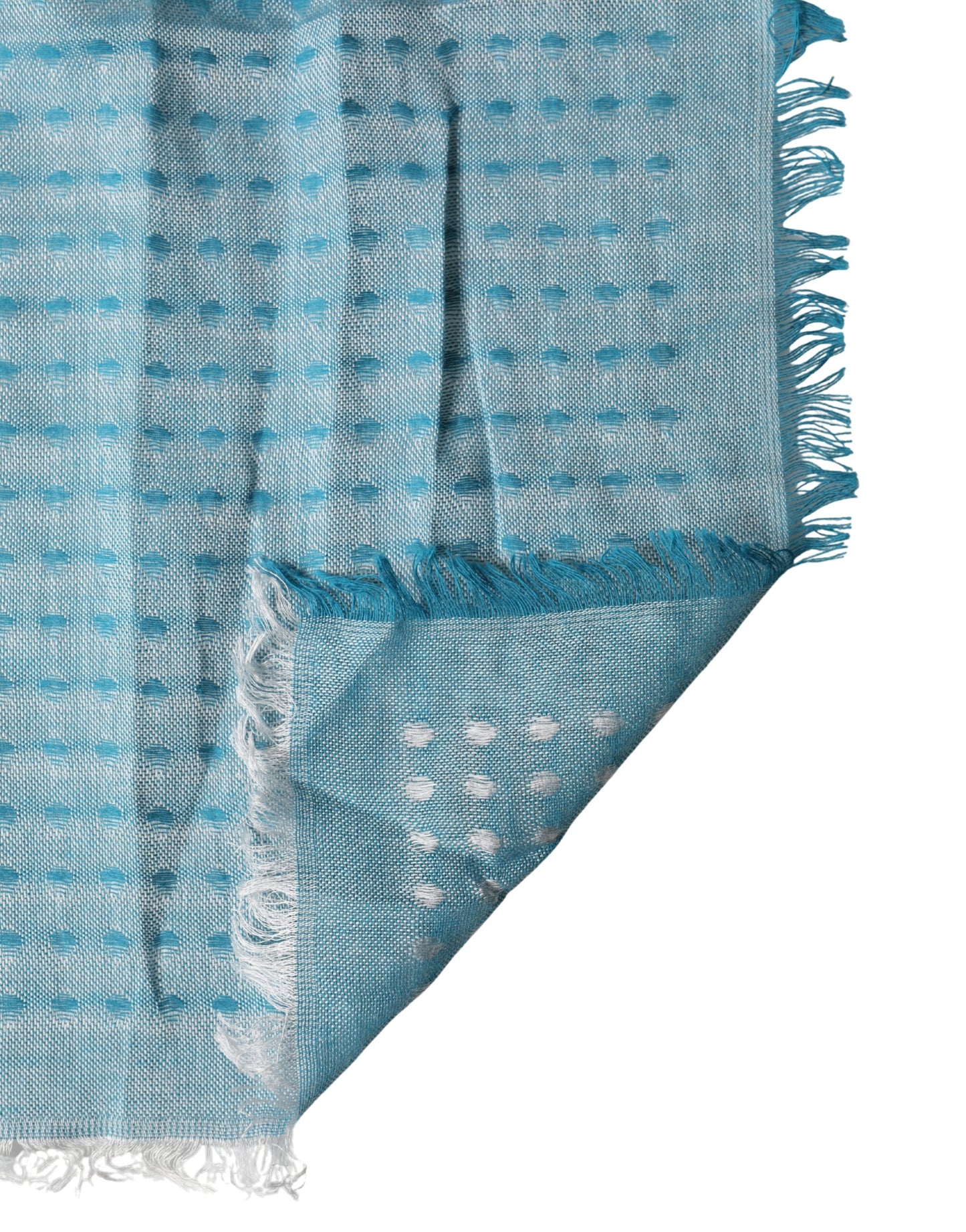 Light Blue Silk Blend Fringed Logo 185cm x 73.5cm Scarf