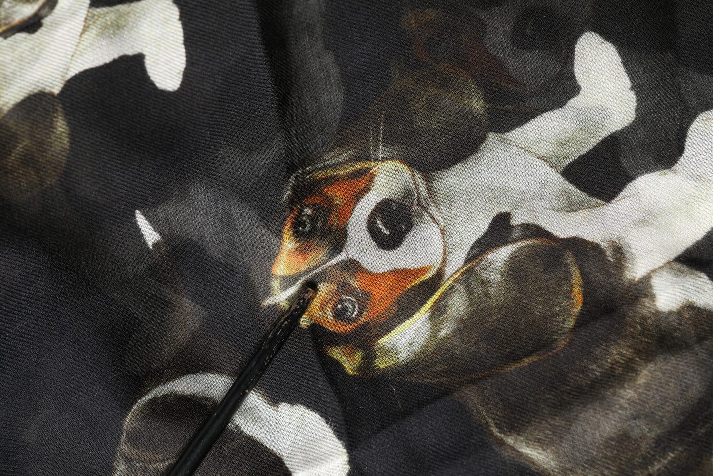 Black Modal Wool Dog Print Fringed 178cm x 64cm Scarf