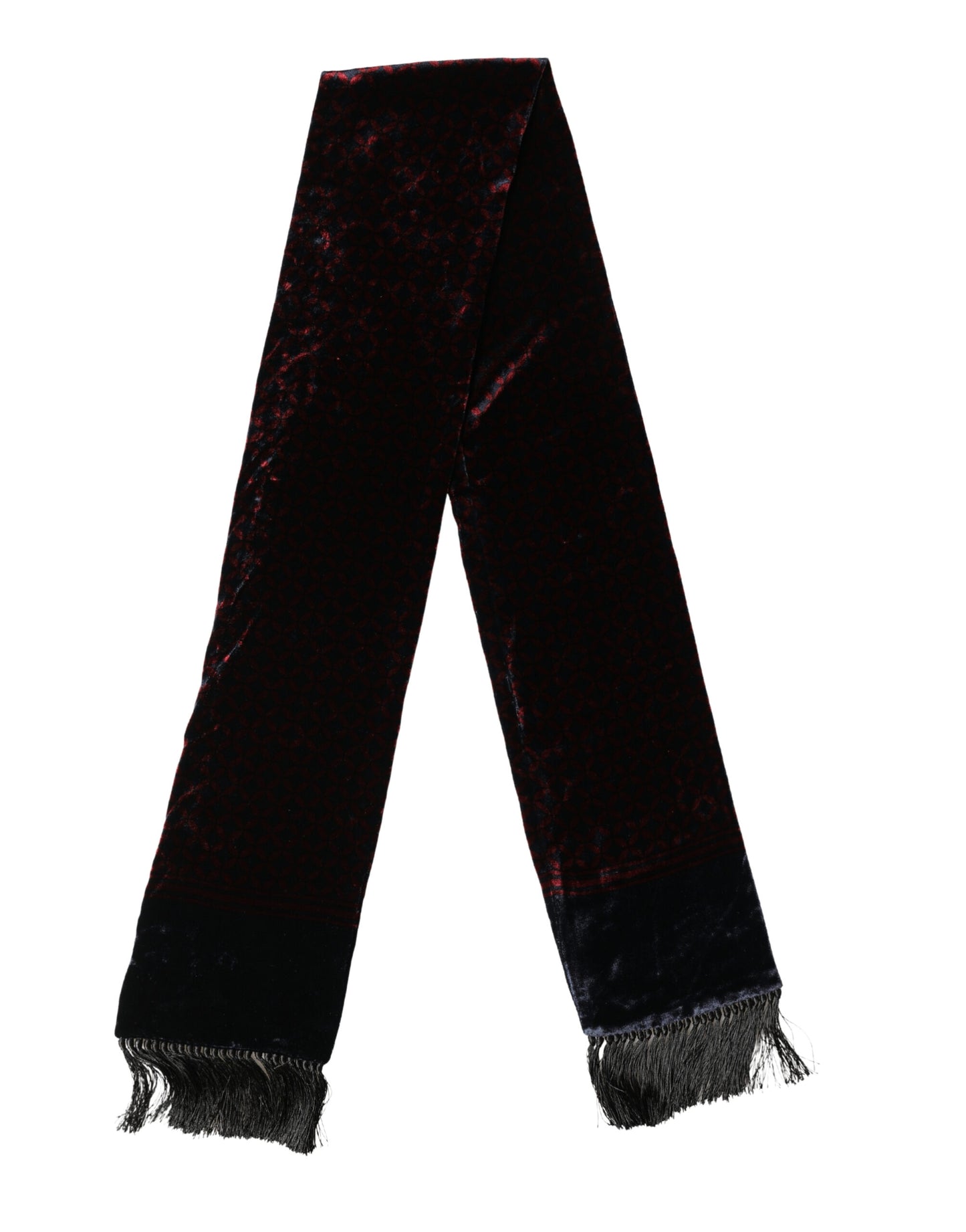 Black Red Rayon Geometric Pattern Fringe 140cm X 16cm  Scarf