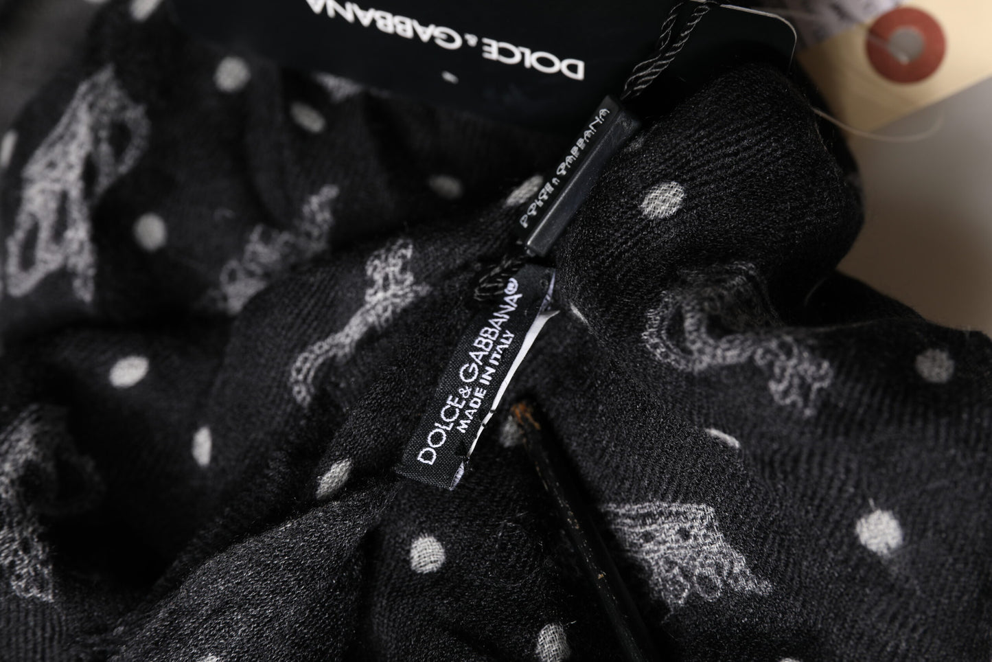 Black Wool Crown Print Fringe Neck Wrap 180cm x 65cm Scarf