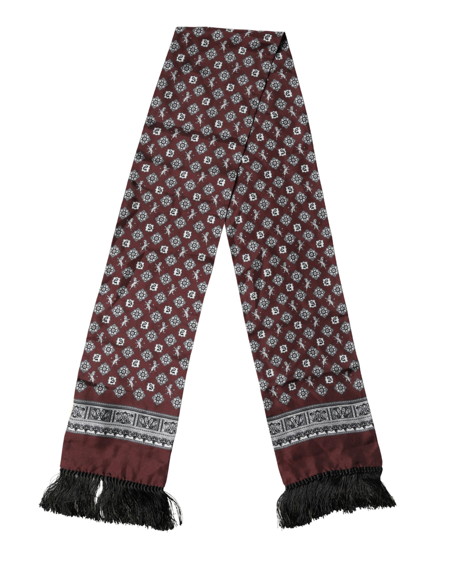 Bordeaux Silk Fringe Shawl Neck Wrap 142cm X 15.5cm  Scarf