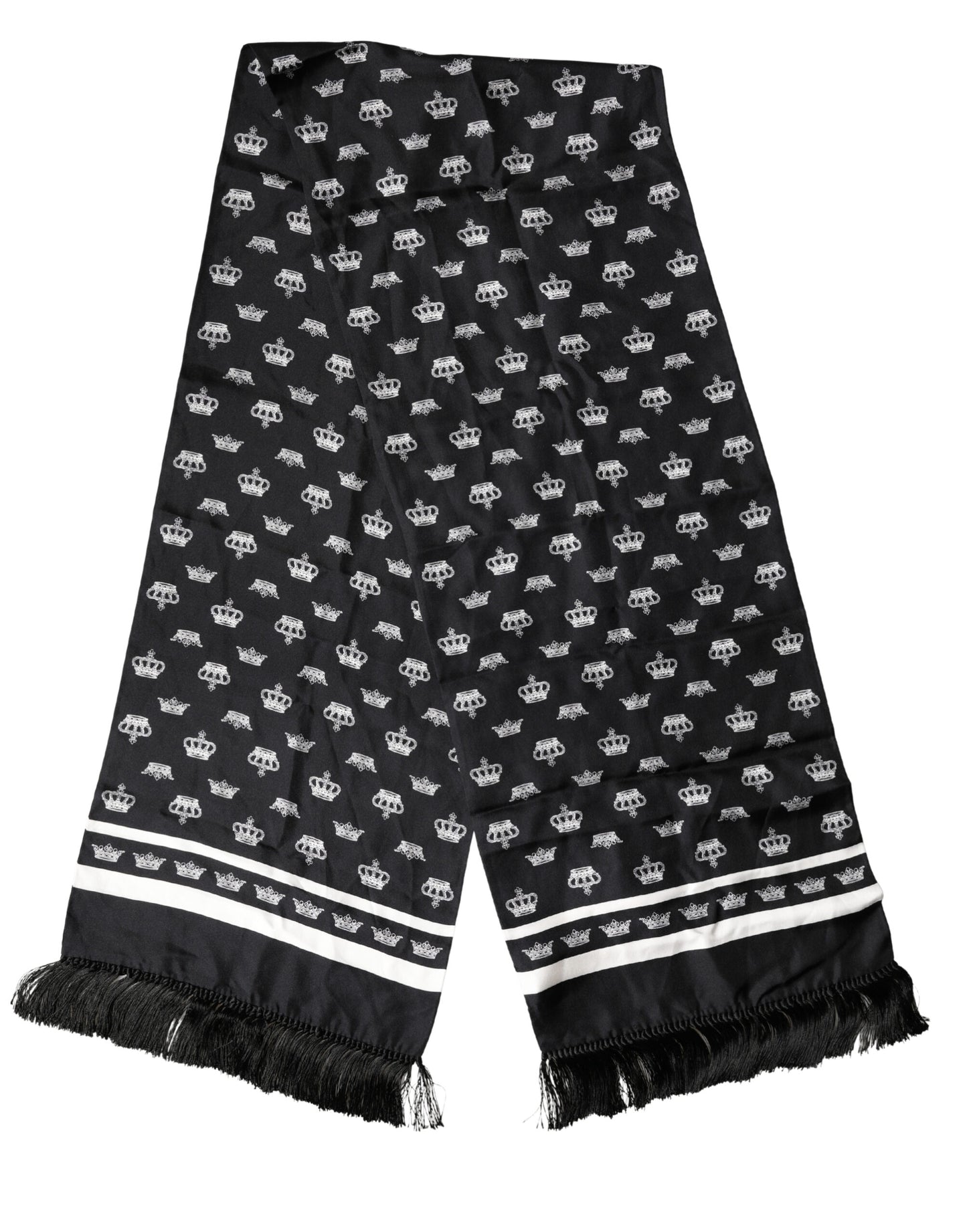 Black Silk Crown Fringe Neck Wrap 173cm x 32.5cm Scarf