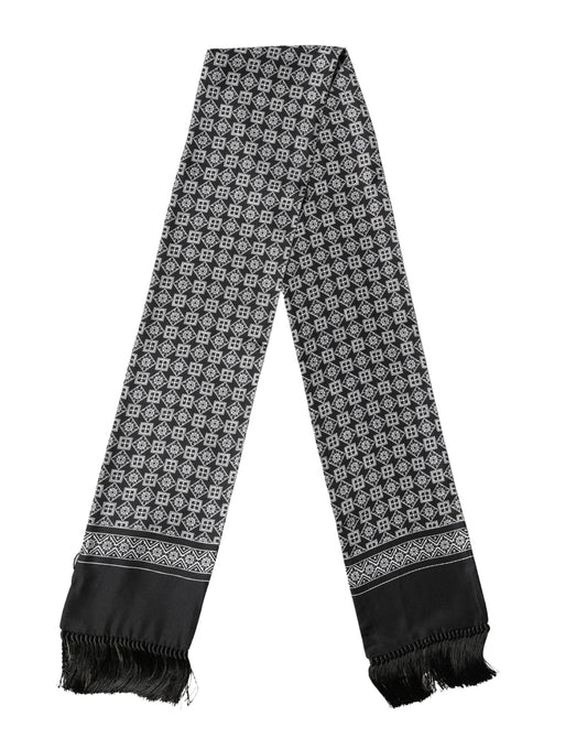 Black White Silk Geometric Neck Wrap 142cm X 15cm Scarf