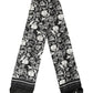 Black White Silk Floral Print Fringe 136cm X 15.5cm  Scarf