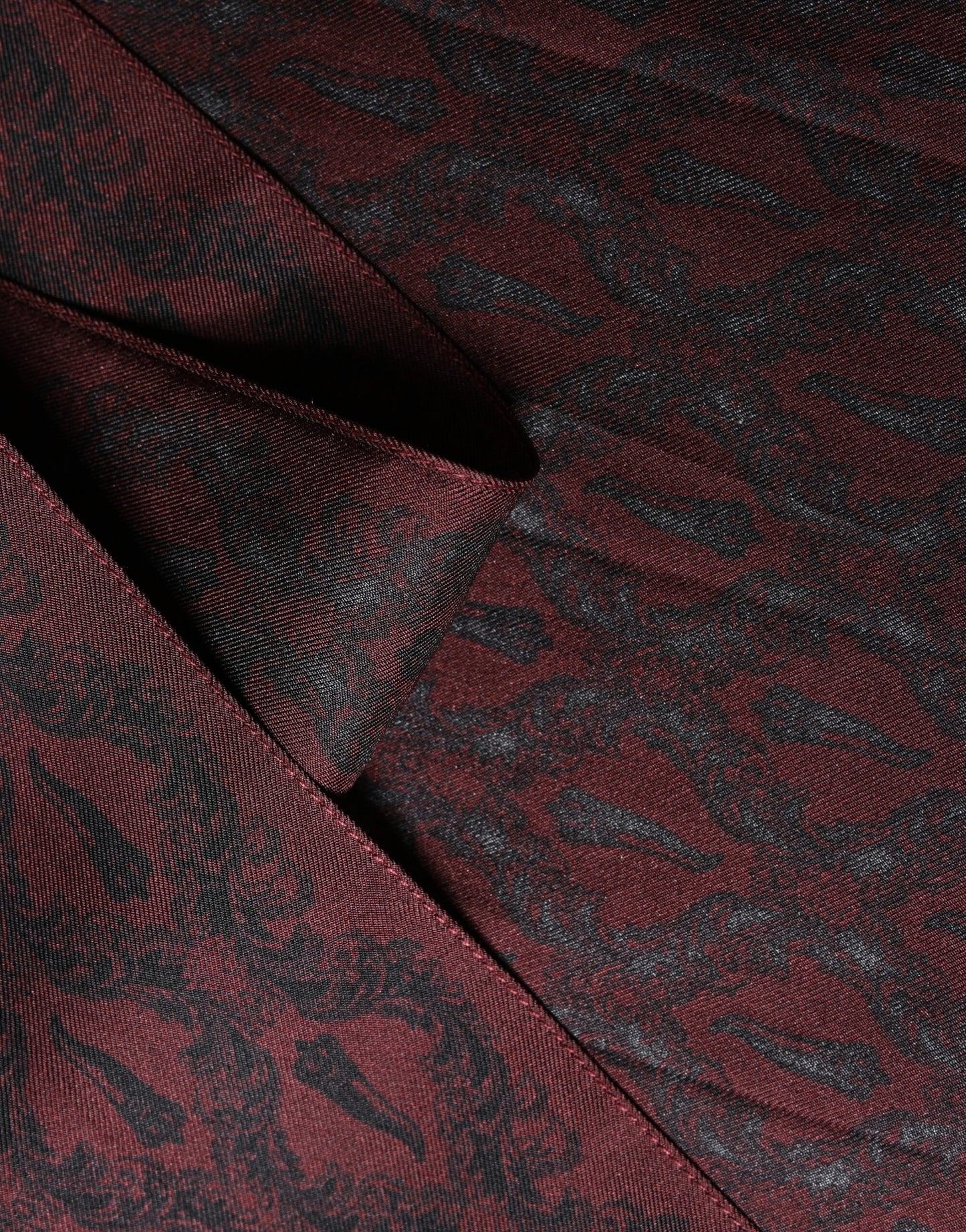 Burgundy Black Silk Paisley Foulard 135cm X 22cm  Scarf