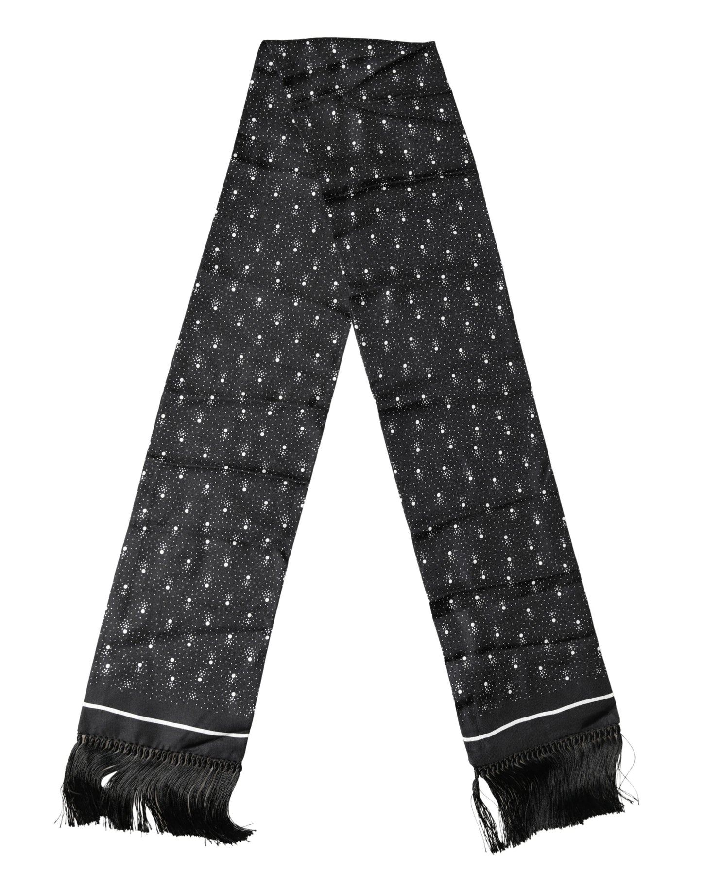 Black White Silk Dotted Print Foulard 140cm X 15cm Scarf