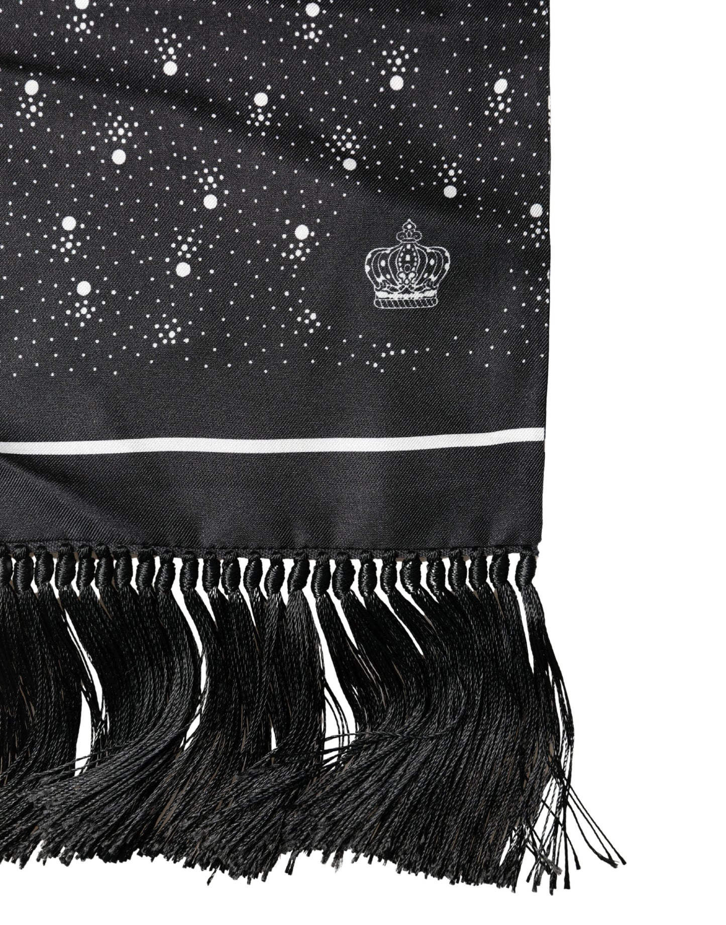 Black White Silk Dotted Print Foulard 140cm X 15cm Scarf