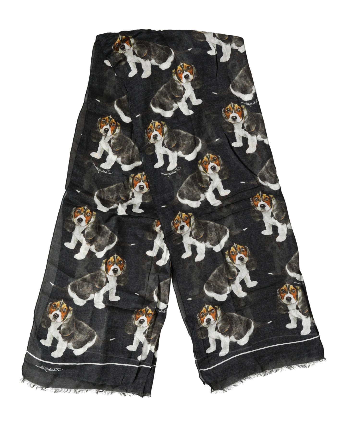 Black Dog Print Modal Wool Wrap Foulard 178cm X 63cm Scarf