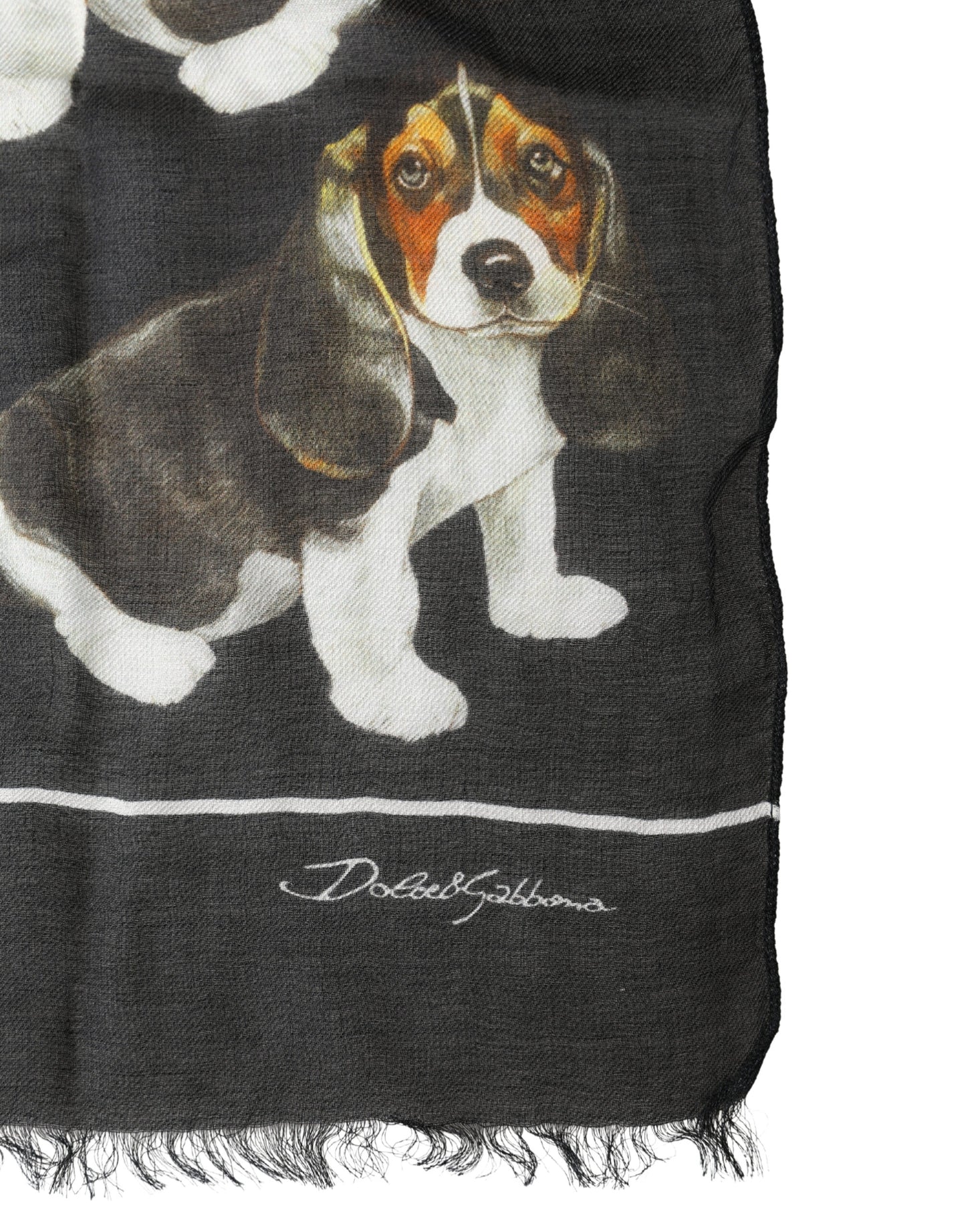 Black Dog Print Modal Wool Wrap Foulard 178cm X 63cm Scarf