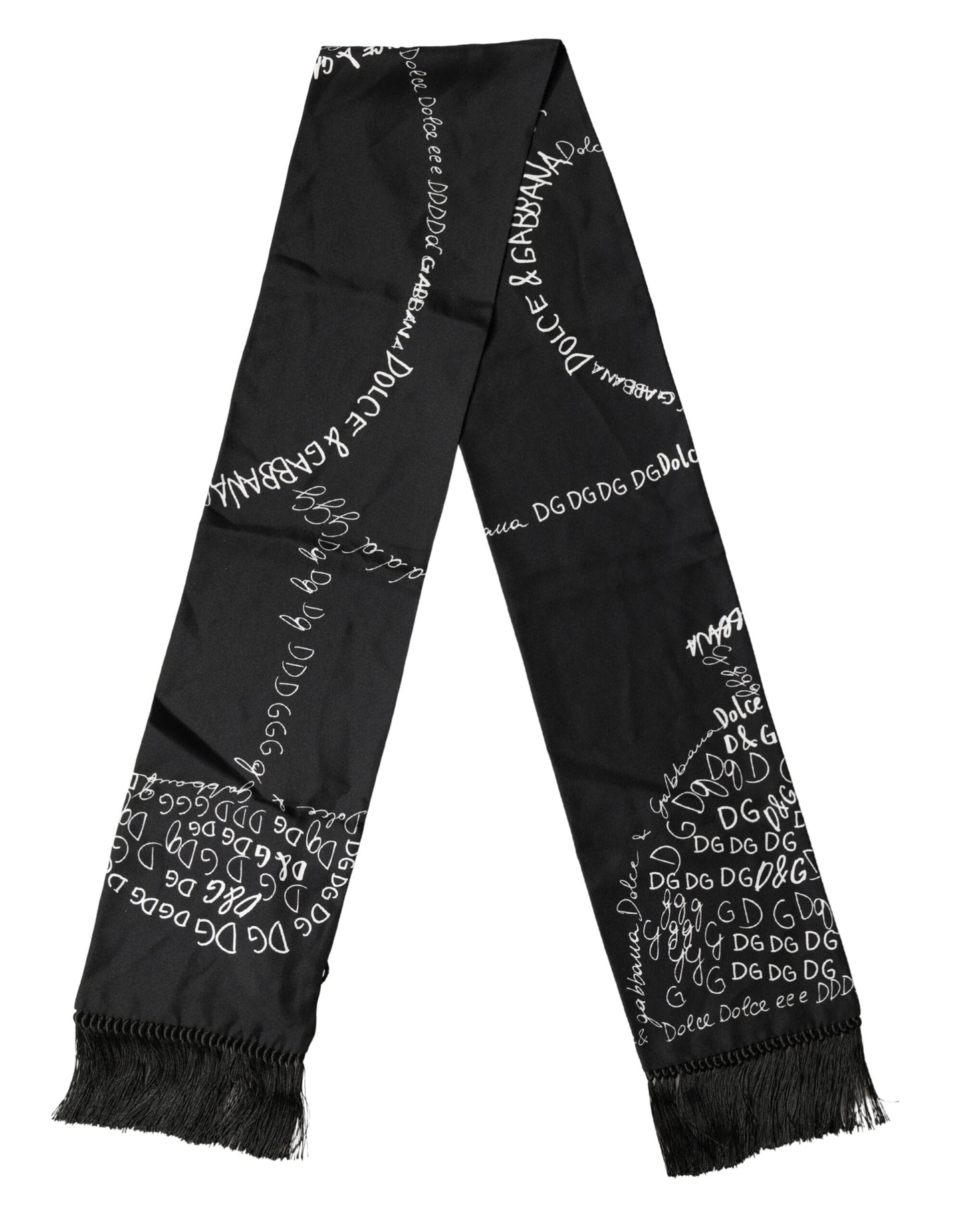 Black Logo Script Print Sik Foulard 137.5cm X 15cm Scarf