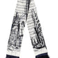 White Black Music City Print Silk Fringe 141cm X 15cm Scarf