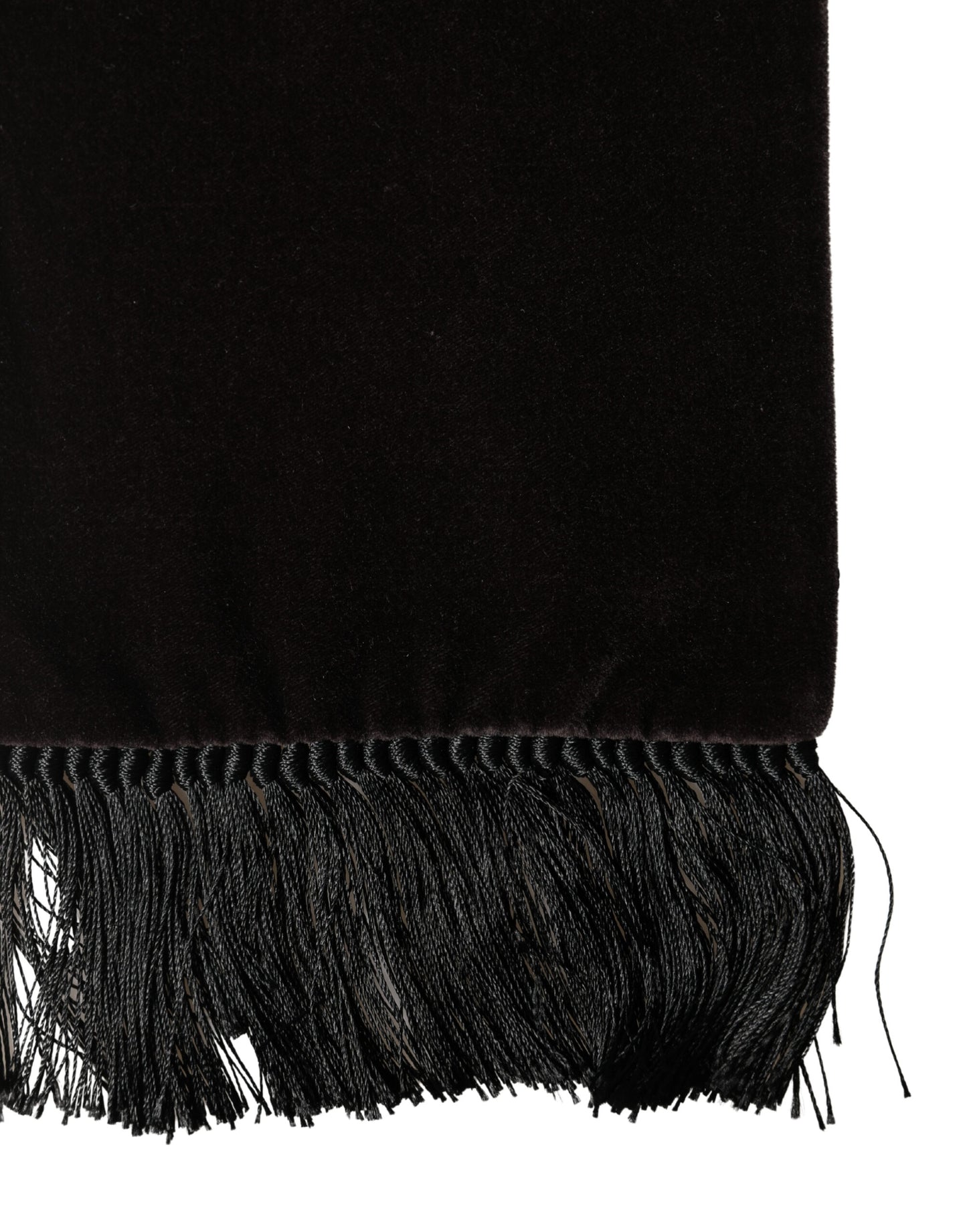 Black Silk Fringe Neck Wrap Foulard 139.5cm x 15.5cm Scarf