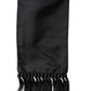 Black Silk Fringe Neck Wrap Foulard 160.5cm x 8cm  Scarf