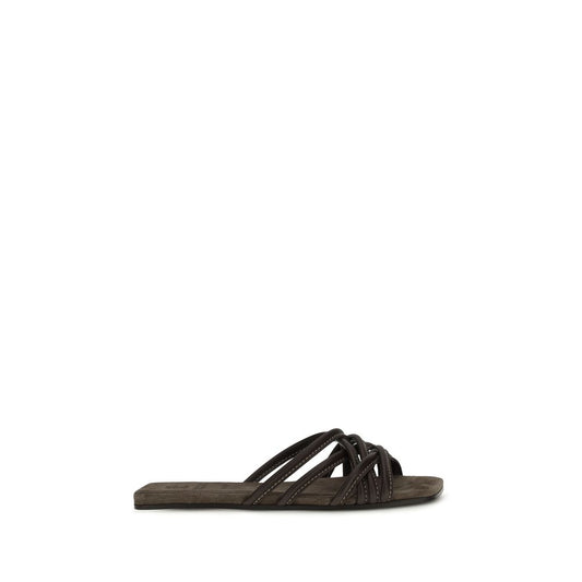 Brown Calf Leather Bos Taurus Flat Sandals