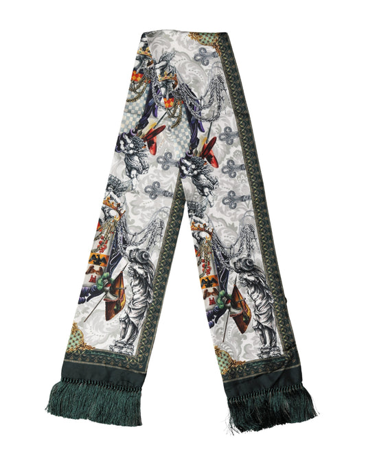 Multicolor Baroque Angel Print Foulard 135cm x 14.5cm Scarf
