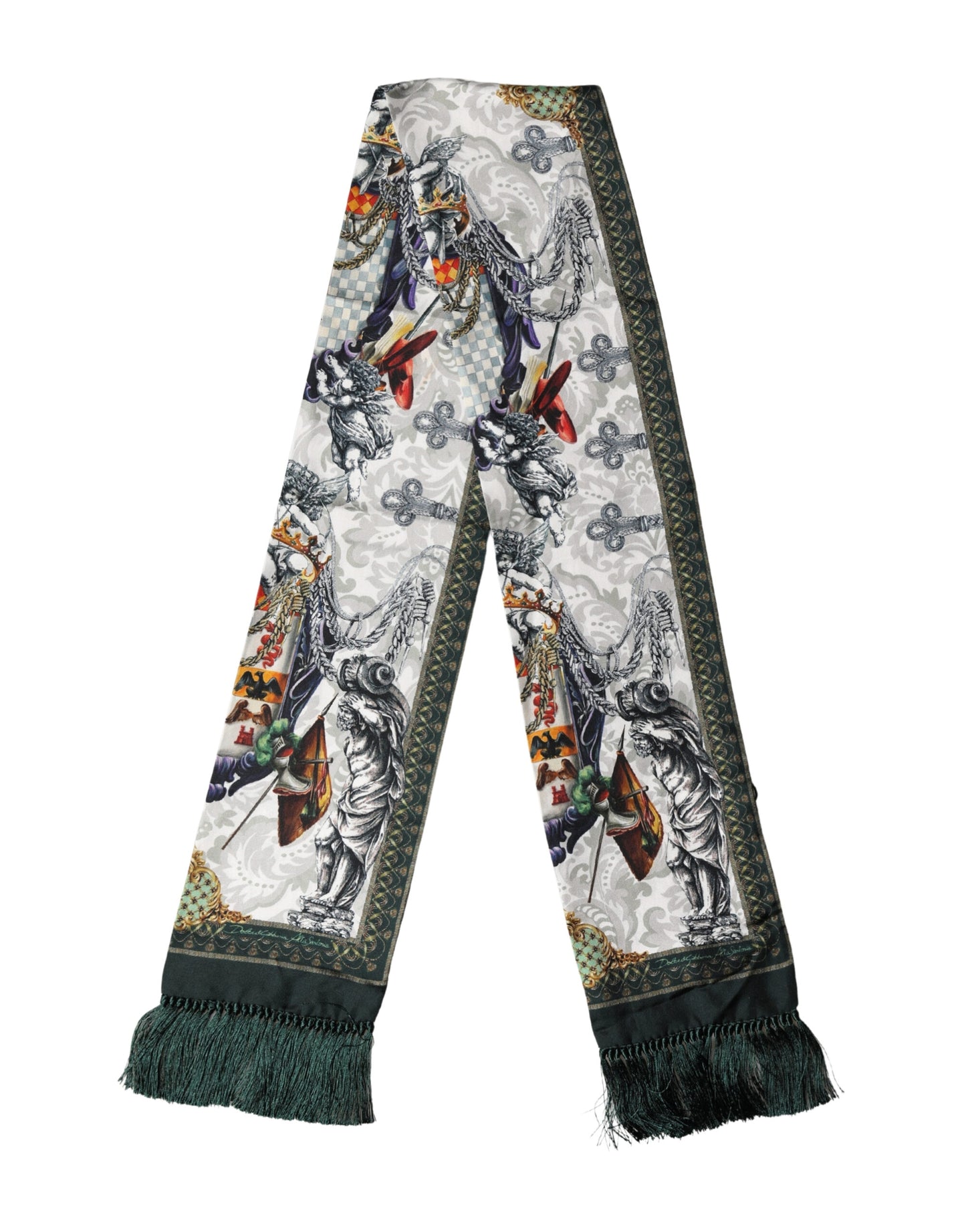 Multicolor Baroque Angel Print Foulard 135cm x 14.5cm Scarf