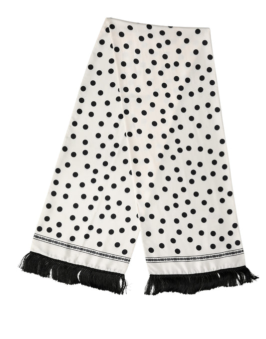 White Black Polka Dot Neck Wrap Foulard 165.5cmx32cm Scarf