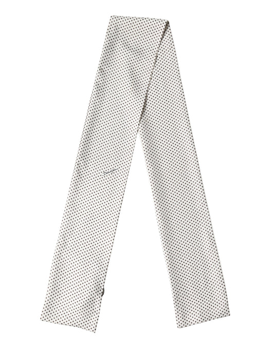 White Brown Polka Dot Silk Bandeau Neck Wrap 151cm x 13cm  Scarf