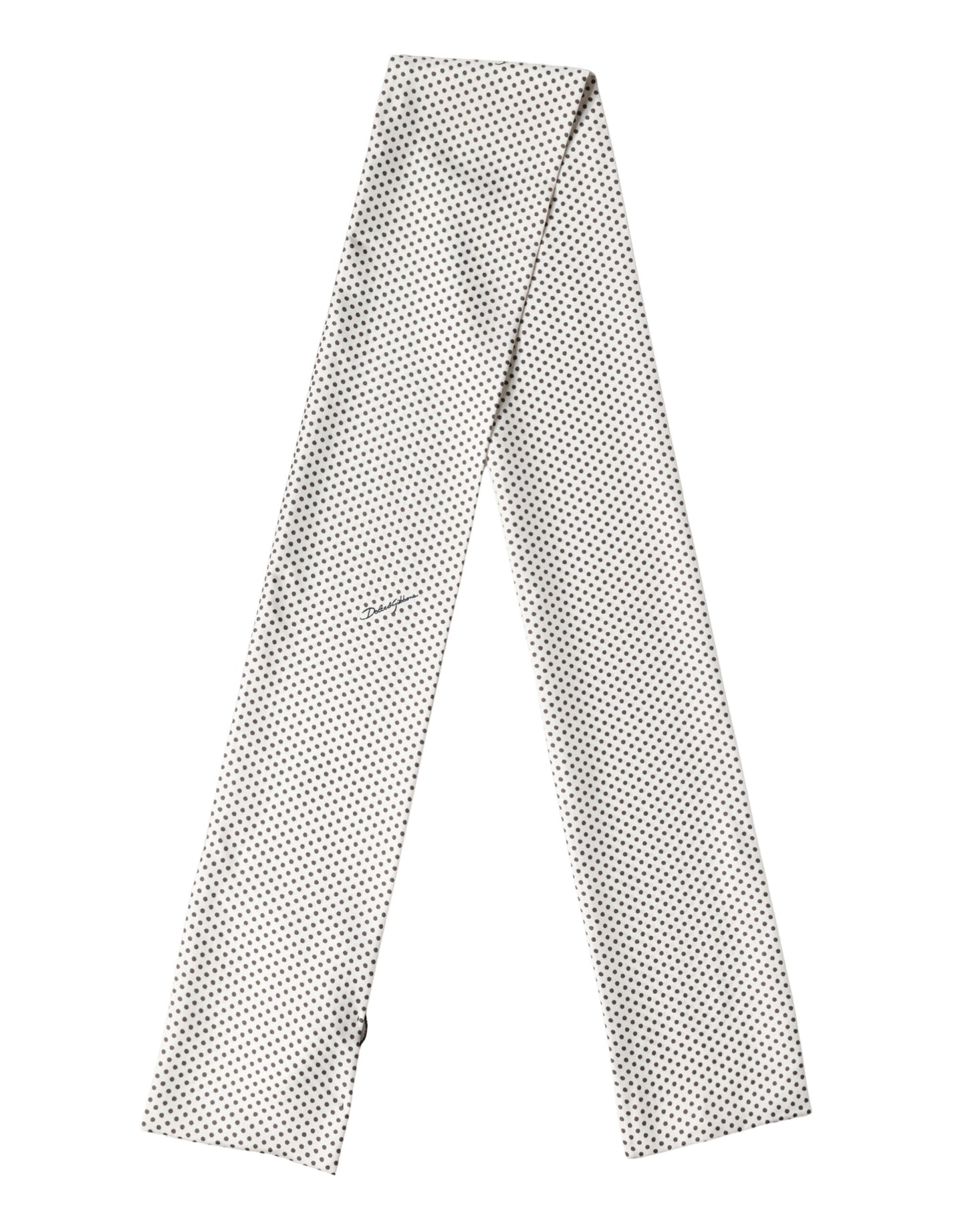 White Brown Polka Dot Silk Bandeau Neck Wrap 151cm x 13cm  Scarf