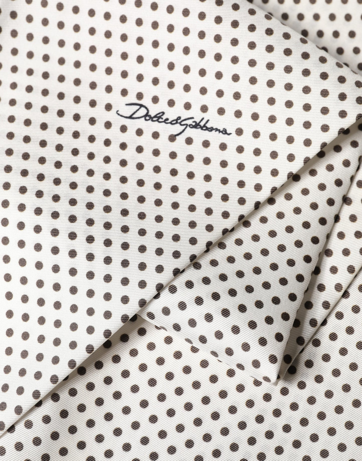 White Brown Polka Dot Silk Bandeau Neck Wrap 151cm x 13cm  Scarf