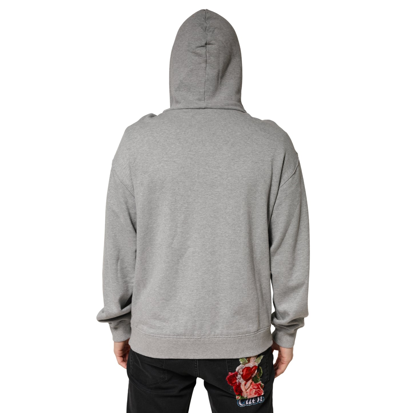 Gray Cotton Hooded Sweatshirt Sweater