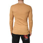 Camel Ribbed Cotton Long Sleeve Henley Sweater