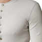 Gray Ribbed Cotton Long Sleeve Henley  Sweater