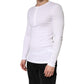 White Ribbed Cotton Long Sleeve Henley Sweater