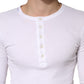 White Ribbed Cotton Long Sleeve Henley Sweater