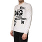 White Virgin Wool Graphic Logo Crewneck Sweater