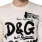 White Virgin Wool Graphic Logo Crewneck Sweater