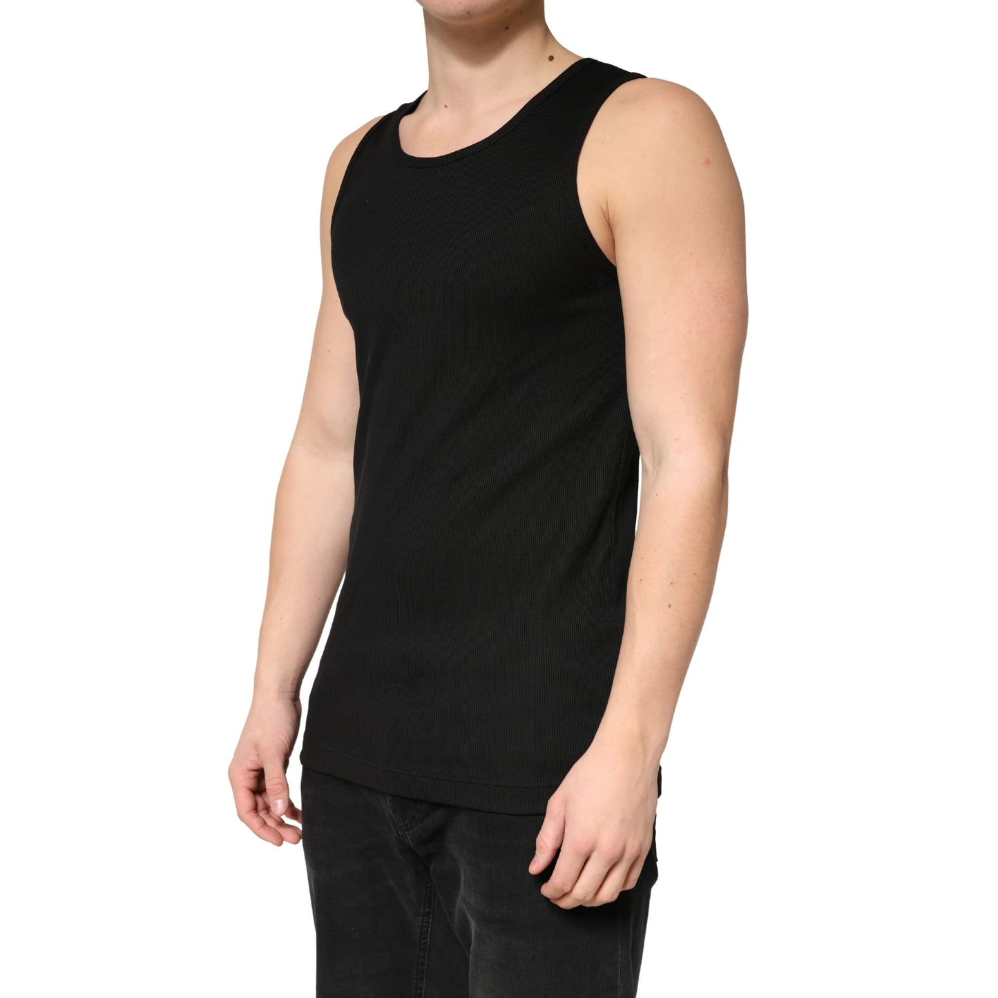 Black Cotton Ribbed Sleeveless Tank Top  T-shirt