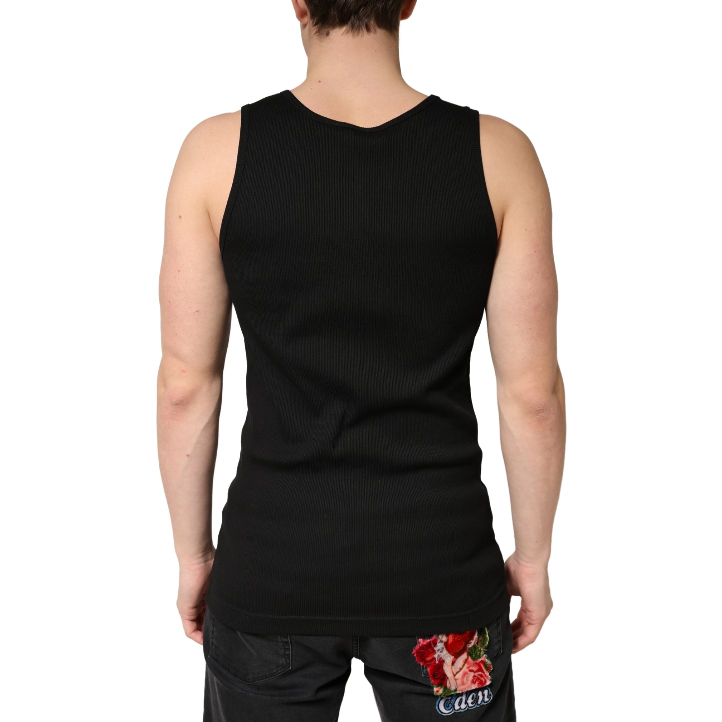 Black Cotton Ribbed Sleeveless Tank Top  T-shirt