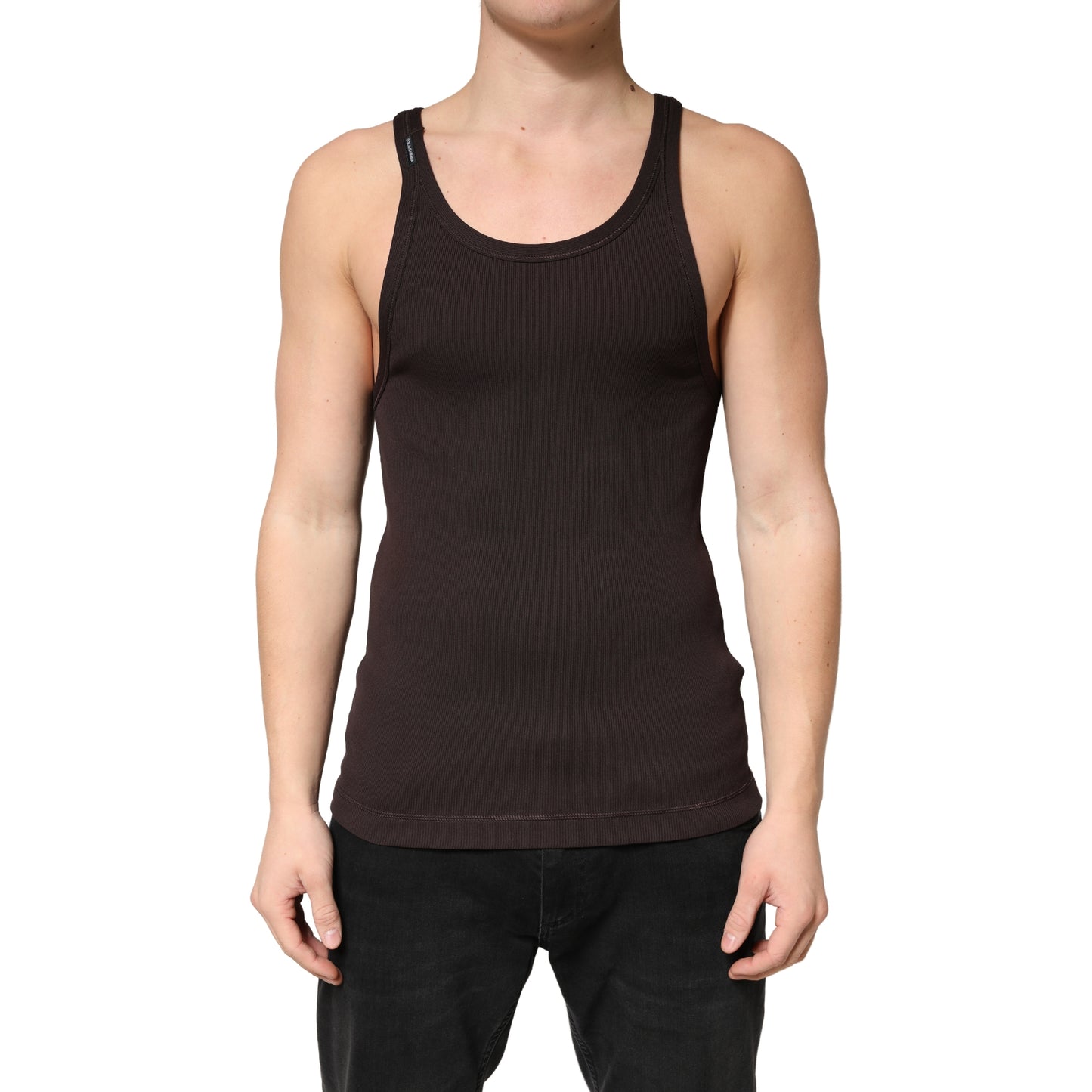Brown Cotton Ribbed Sleeveless Tank Top  T-shirt