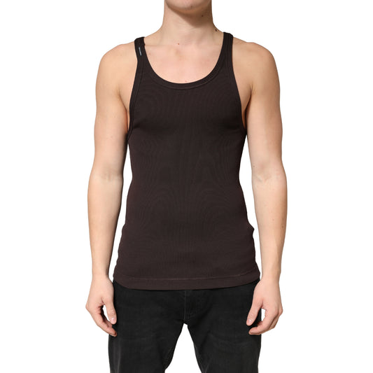 Brown Cotton Ribbed Sleeveless Tank Top  T-shirt